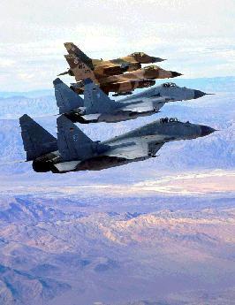 Fighter planes in a Red Flag exercise over the Nellis Range