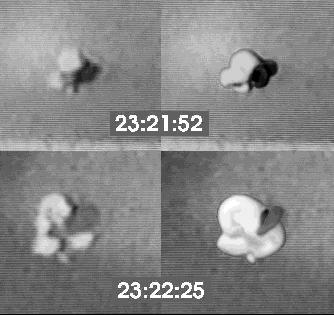 Still-frames of the Nellis UFO at 23:21:52 and 23:22:25, shown alongside the author's model of the UFO
