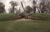 Looking towards the forecourt at the Nympsfield chambered long barrow, Gloucestershire (Photo: May 1988)