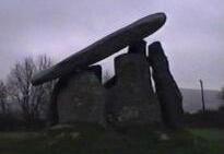Trethevy Quoit burial chamber, Cornwall, seen from the South (Video frame capture, November 1998)