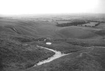 Looking North-west across the Uffington white horse' head towards The Manger (Photo: August 1990)