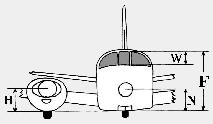 Vertical points selected on the light aircraft plans for comparison with the Trindade UFO in Photo 1